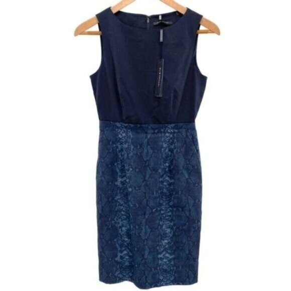 Elie Tahari Blue Snake Print Linen Harlow Dress - Picture 1 of 14